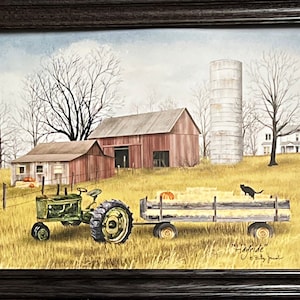 Hay Ride By Billy Jacobs Farm Pumpkin Premium Hand Textured Art Print-Framed 28 x 22