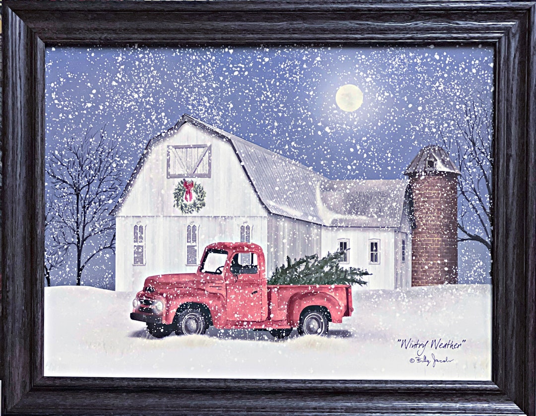 Billy Jacobs Wintry Weather Christmas Farm Art Print Framed (wood) 28 X ...