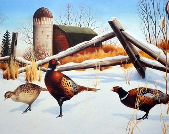 Leo Stans Three's Company Pheasant  S/N Print 24.5 x 16.5