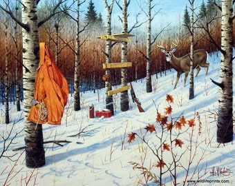 Les Kouba Nature Call Deer Hunting Signed and Numbered Print 15.5 x 12.5