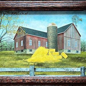 Farm Life Billy Jacobs Barn Hay Hand textured Decorator Art Print-Framed (Wood) 14.5 x 11.5