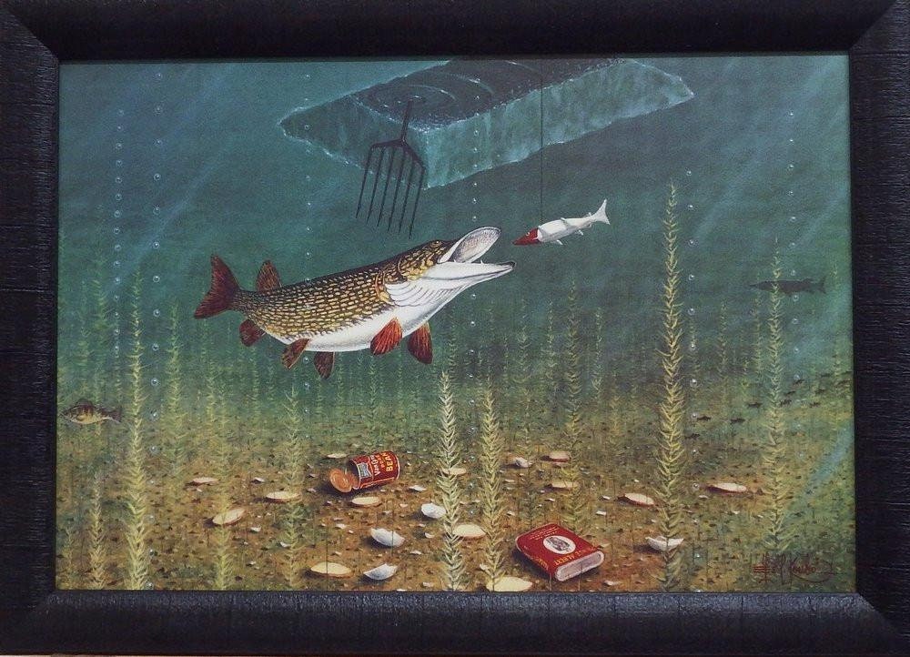 Les Kouba Darkhouse Action Ice Spearing Printframed 26.75 X 19 Etsy