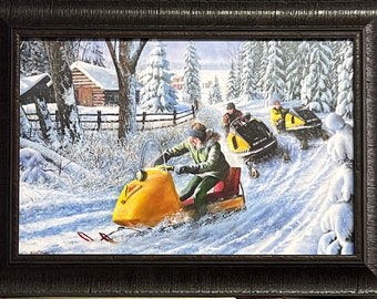 Kevin Daniel Three of a Kind Snowmobile Art Print-Framed 22 x 16