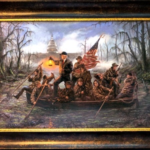 Jon McNaughton Framed Textured Political Art Print President Trump Crossing the Swamp (18x13)