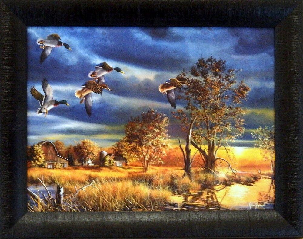 Morning Mallards  By Jim Hansel Duck Hand Textured Studio Canvas-Framed 19 x 15