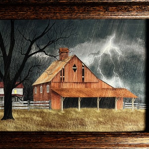 Dark and Stormy Night By Billy Jacobs Hand Textured Barn Art Print-Framed (Wood) 14.5 x 11.5