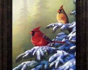 Jim Hansel Winter Refuge Cardinal Decorator  Art Print-Framed   10.5" x 14.5"