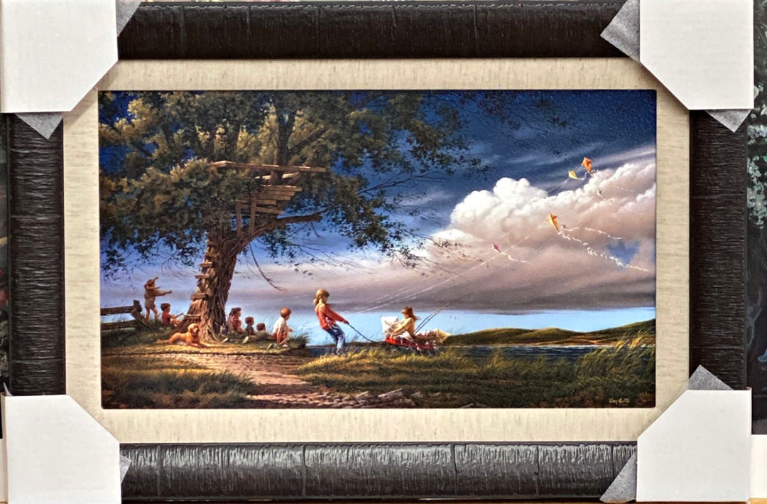 Terry Redlin Spring Fever Kids With Kites Art Print-framed 23.5 X 16 - Etsy