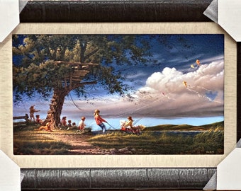 Terry Redlin Spring Fever Kids with Kites Art Print-Framed 23.5 x 16