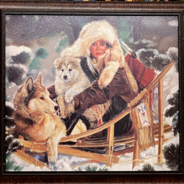 Maija Wilderness Run Dog Puppy Dog Sled Art Print-Framed 27.5 x 25.5