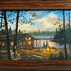Terry Doughty Wilderness Echo&#39;s Cabin Lake Art Decorator Print-Framed 14.5 x 10.5
