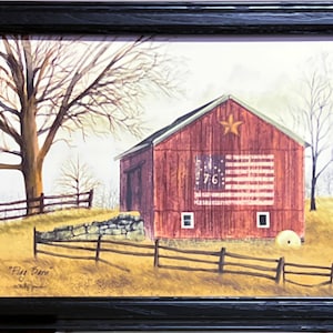 Billy Jacobs Flag Barn Patriotic Farm Art Print-Framed 18.5 x 14.5