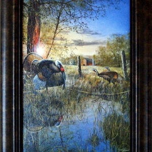 Jim Hansel &quot;Morning Ritual&quot; Turkey Decorator Print Framed  10.5&quot;W x 14.5&quot;H&quot;