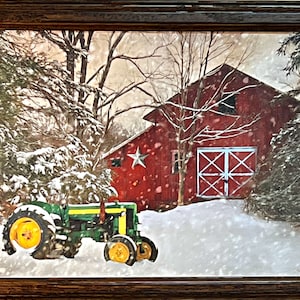Lori Deiter Winter at the Barn tractor Farm Art Print-Framed 20.5 x 14.5
