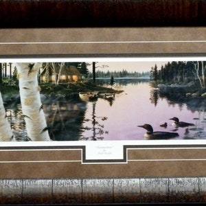 Mark Daehlin Summertime Loon Lake Cabin Print-Framed 23 x 13