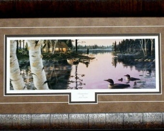 Mark Daehlin Summertime Loon Lake Cabin Print-Framed 23 x 13