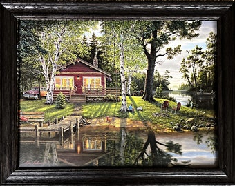 Kim Norlien Simpler Times Cabin Lake Art Print-Premium Wood Frame 28 x 22