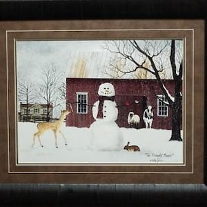 Billy Jacobs The Friendly Beasts Snowman Deer Cow Art Print-Framed 23 x 19