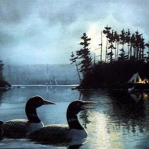 Les Kouba Cry of the Loon S/N Lake Cabin Art Print  19.25 x 12.5
