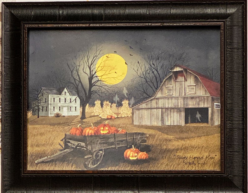 Billy Jacobs Spooky Harvest Moon Pumpkin Ghost Art Print-framed 20 X 16 ...