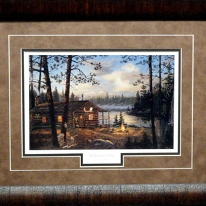Wilderness Echos By Terry Doughty Lake Cabin Framed Print  21 x 17