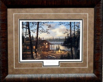 Wilderness Echos By Terry Doughty Lake Cabin Framed Print  21 x 17