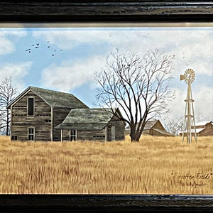 Forgotten Fields By Billy Jacobs Farm Windmill Hand Textured Art Print Framed (18 x 14)