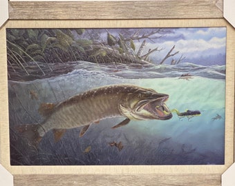 Terry Doughty on the Edge Musky Art Print-Framed 30.5 x 22