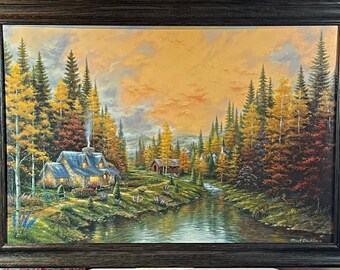 Mark Daehlin " Indian Summer" Fall Cottage Art Print-Framed 33 x 23