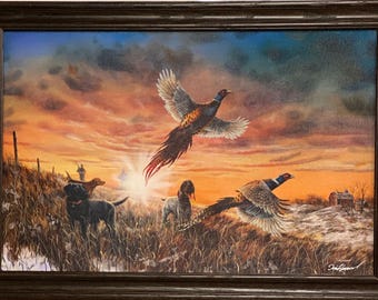 Jim Hansel Opening Day Pheasant Dog Hunting Art Print-Framed (Wood) 33 x 23