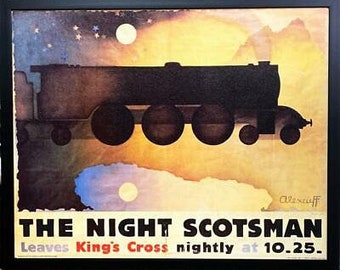 The Night Scotsman Train Poster Framed 32 x 26