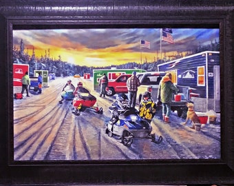 Kevin Daniel Ice Castle Daze Snowmobile Ice fishing Art Print-Framed 22 x 16