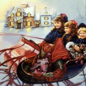 Sandra Kuck &quot;Winter Wonderland&quot; Girls Christmas Sleigh Print  22.25&quot;x 16&quot;