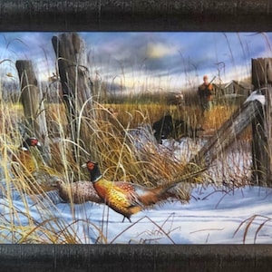 Kevin Daniel Corner Post RIngnecks Pheasant Hand Textured Art Print-Framed 19 x 15