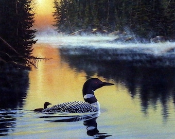 Land of the Free Loon Print By Derk Hansen  Image Size 12" x 15.75"