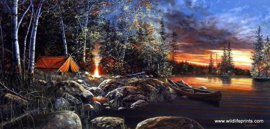 Jim Hansel twilight Fire Camping Lake Print 29 X 19 Etsy