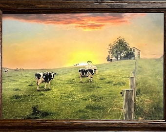 Lori Deiter Morning Moos Cow Farm Pasture Print 20.5 x 14.5