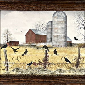 Fall Gathering By Billy Jacobs Farm Barn Crow Hand Textured Art Print-Framed 14.5 x 11.5