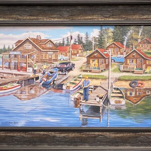 Ken Zylla Timber Lodge Lake Cabin Nostalgic Art Print-Framed 27.25 x 19.25