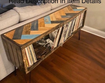 Blues Herringbone Vinyl Record Holder Top – Customizable Furniture Upgrade