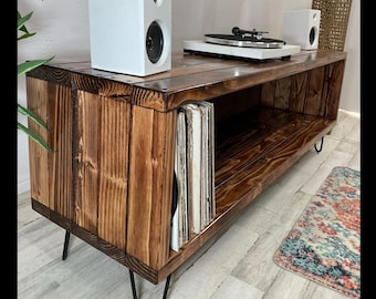 Record Storage Bench Furniture for Large Amplifier Stereo Amplifier Stand Audiophile Cabinet for Records Vinyl Storage Customizable Widebody