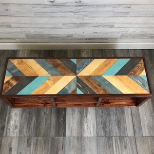 Colliding Chevron Blues Top Upgrade - Vinyl Record Holder - TV Stand - Living Room Furniture (add-on)