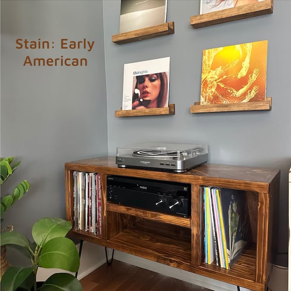 Record Player Stand with Vinyl Storage Handmade & Customizable Shelf