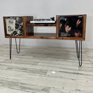 Mid-Century Modern Turntable Stand, Vinyl Record Storage Cabinet