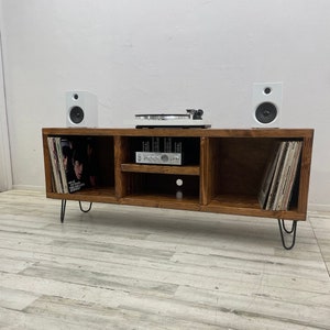 The 3x2 Record Player Stand and Vinyl Record Storage - Customizable Receiver Shelf - Media Console & Speaker Turntable Cabinet