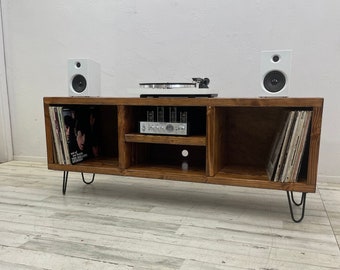 The 3x2 Record Player Stand and Vinyl Record Storage - Customizable Receiver Shelf - Media Console & Speaker Turntable Cabinet