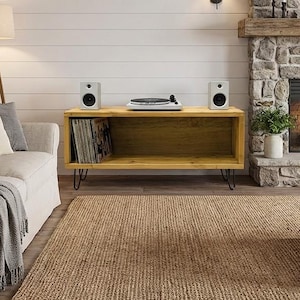 Record Player Stand with Vinyl Storage, Handmade in USA