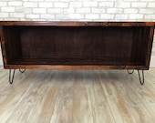 Honey honey colored record vinyl holder entertainment center tv stand media console. mid century modern record storage