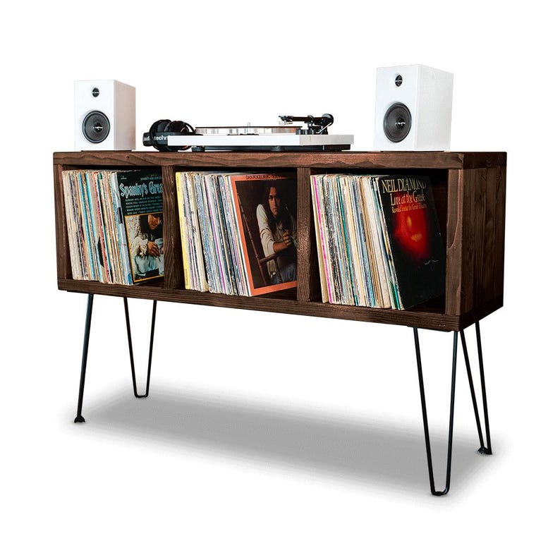 Vinyl Record Storage, Record Player Stand English Chestnut