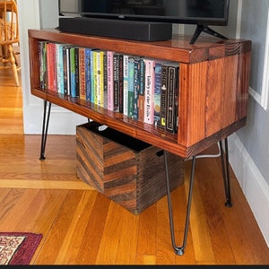 Industrial Style TV Stand Custom Size Media Console Farmhouse Entertainment Center Pine Wood Storage Unit Hairpin Leg Design Display Shelf Large Screen Mount Living Room Furniture Rustic Look Home Theater Setup Adjustable Length